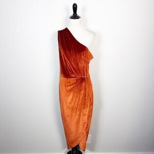 Baltic Born Sz L Special Occasion Kourtney Velvet One Shoulder Midi Dress Spice